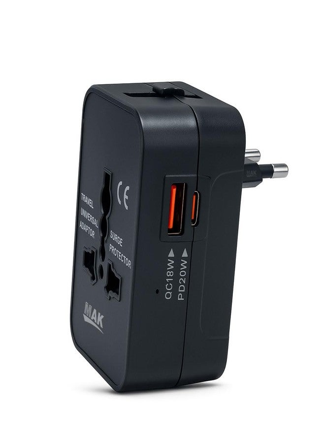ماك محول سفر عالمي من MAK مزود بمنفذ إخراج USB-A بقوة 18 وات ومنفذ Type-C PD بقوة 20 وات، محول شحن سريع دولي شامل، مناسب لأكثر من 200 دولة (الولايات المتحدة، المملكة المتحدة، الاتحاد الأوروبي، أستراليا، إلخ) (أسود) - Image 1